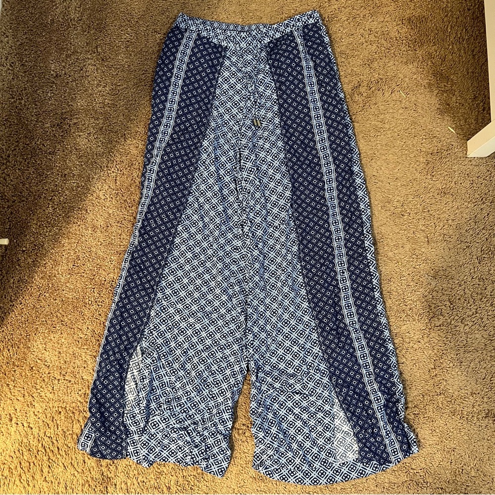Kaari blue flowy pants with slits in each leg